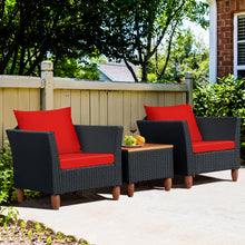 Load image into Gallery viewer, Gymax 3PCS Patio Rattan Conversation Furniture Set Yard Outdoor w/ Red Cushions
