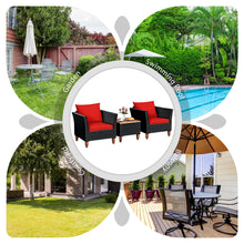 Load image into Gallery viewer, Gymax 3PCS Patio Rattan Conversation Furniture Set Yard Outdoor w/ Red Cushions
