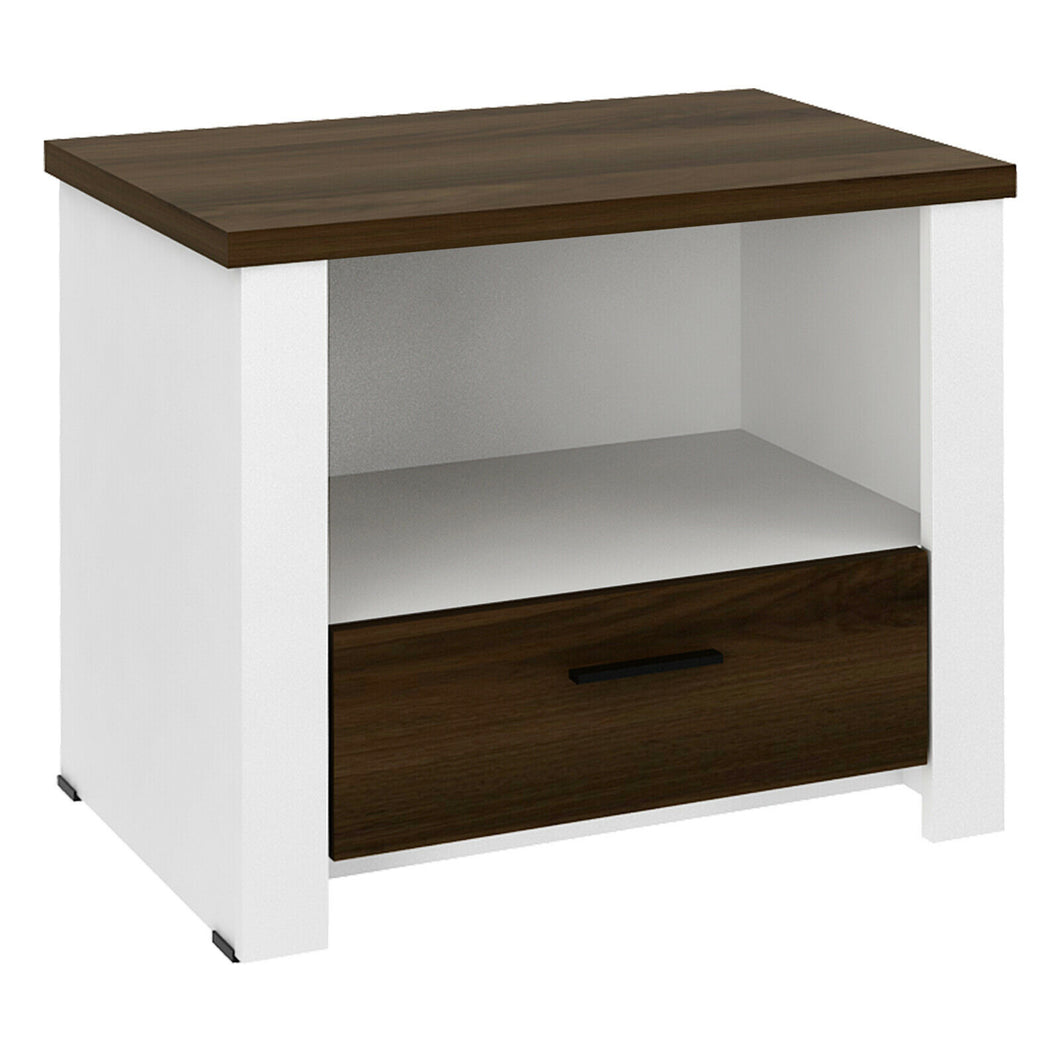 Gymax Accent Nightstand with Drawer and Open Shelf Sofa End Table Bedroom Living Room