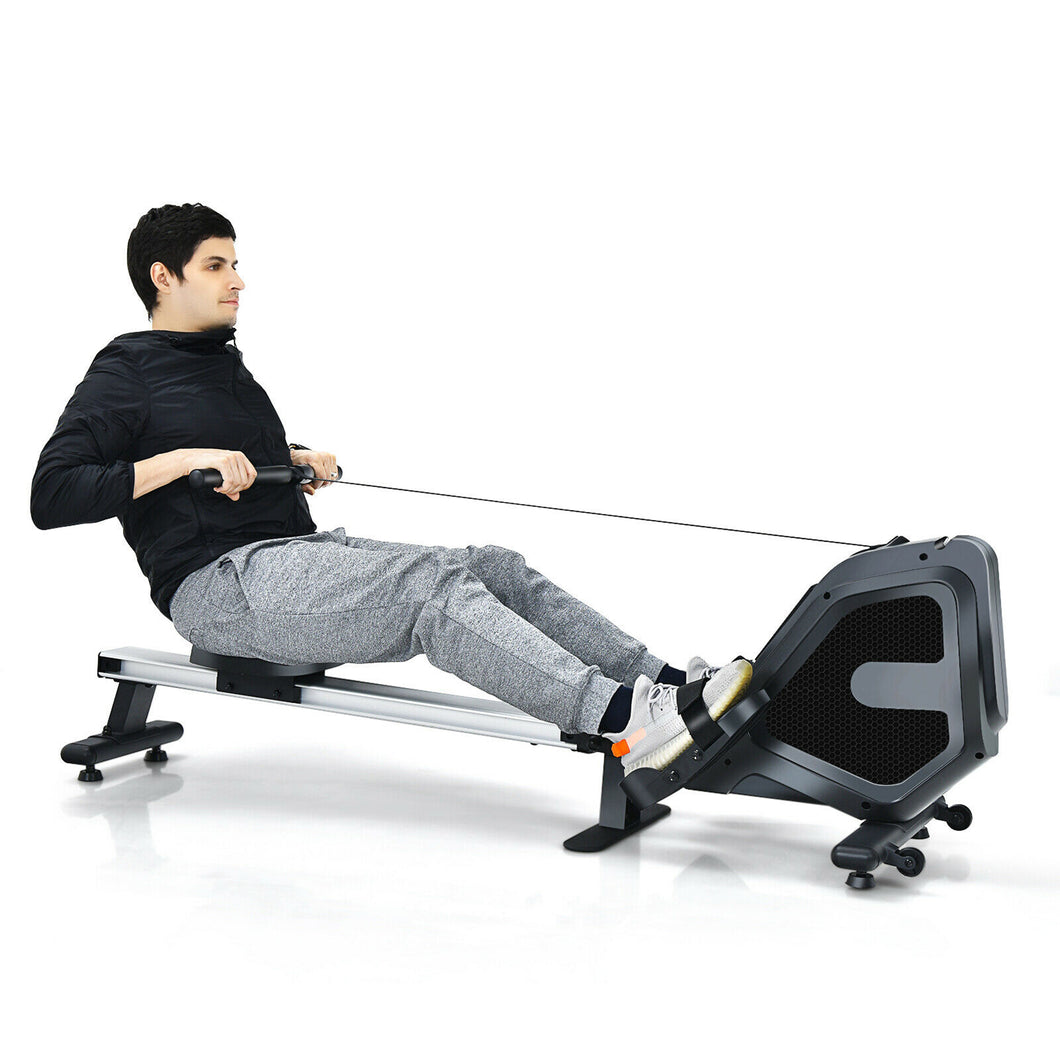 Gymax Folding Magnetic Rowing Machine W/Monitor Aluminum Rail 8 Adjustable Resistance