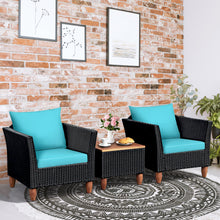Load image into Gallery viewer, Gymax 3PCS Patio Rattan Conversation Furniture Set Yard Outdoor w/ Turquoise Cushions
