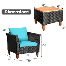 Load image into Gallery viewer, Gymax 3PCS Patio Rattan Conversation Furniture Set Yard Outdoor w/ Turquoise Cushions
