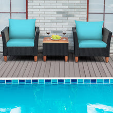 Load image into Gallery viewer, Gymax 3PCS Patio Rattan Conversation Furniture Set Yard Outdoor w/ Turquoise Cushions
