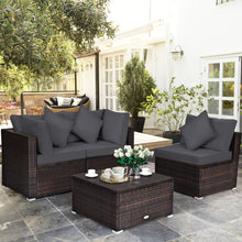 Load image into Gallery viewer, Gymax 4PCS Rattan Patio Conversation Furniture Set Yard Outdoor w/ Grey Cushion
