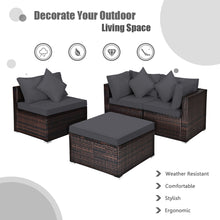 Load image into Gallery viewer, Gymax 4PCS Rattan Patio Conversation Furniture Set Yard Outdoor w/ Grey Cushion
