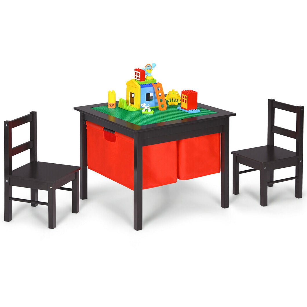 Gymax 2-in-1 Kids Activity Table & 2 Chairs Set w/Storage Building Block Table