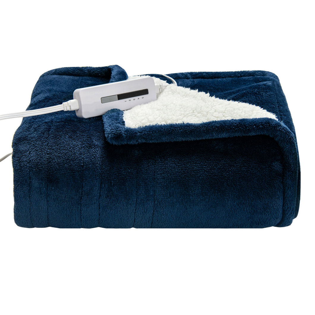 Gymax 60''x50'' Electric Heated Throw Blanket Flannel & Sherpa Double-sided Flush