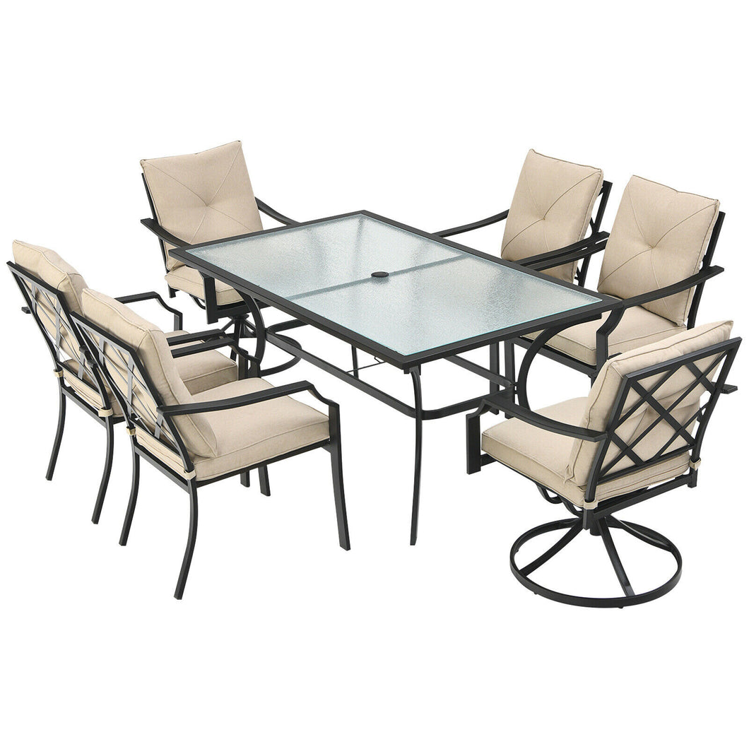 Gymax 7PCS Cushioned Outdoor Dining Set Patio Furniture Set w/ 2 Swivel Chairs