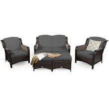 Load image into Gallery viewer, Gymax 5PCS Rattan Patio Conversation Sofa Furniture Set Outdoor w/ Grey Cushions
