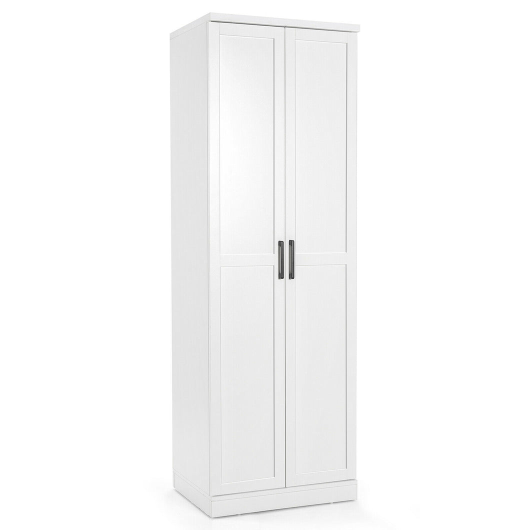 Gymax 70'' Storage Cabinet Freestanding Pantry Cabinet w/2 Doors & 5 Shelves White