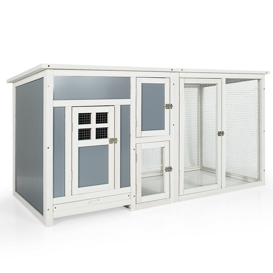 Gymax 63'' Large Chicken Coop Wooden Hutch with/ Run Box & PC Roof