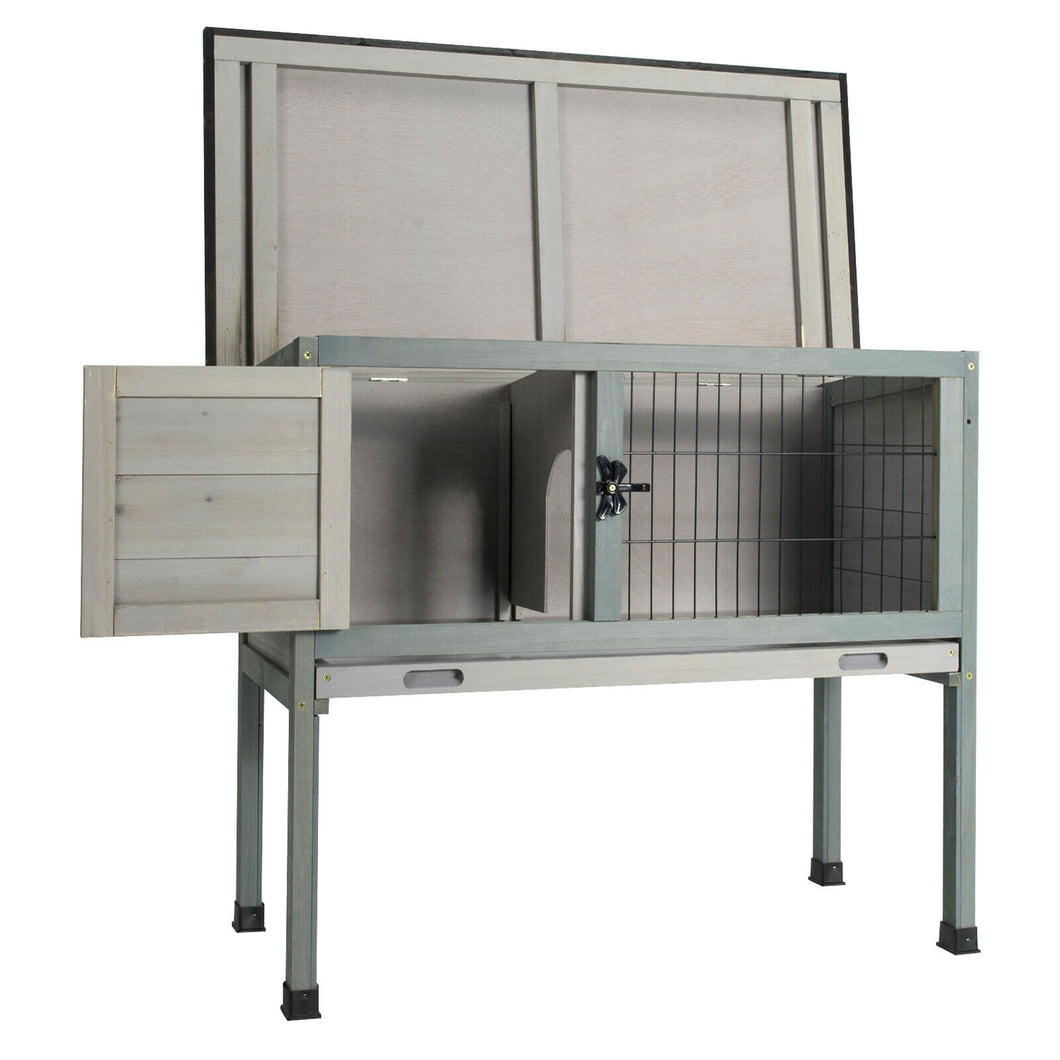 Gymax Small Elevated Rabbit Hutch Bunny Cage w/ Hinged Asphalt Roof & Removable Tray
