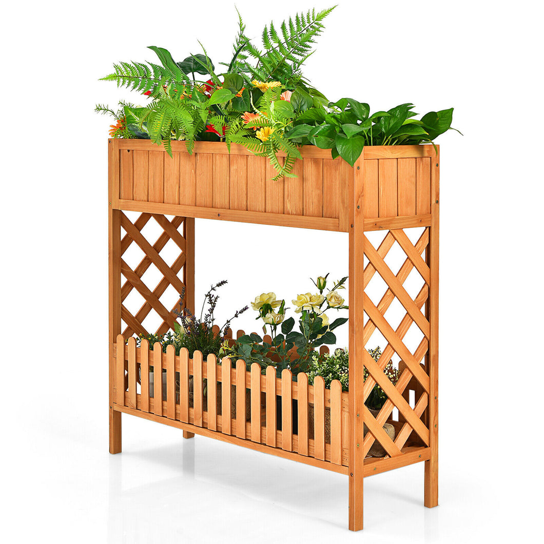 Gymax 2-Tier Raised Garden Bed Elevated Wood Planter Box for Vegetable Flower Herb