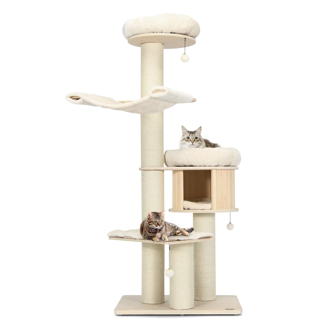 Gymax 68.5'' Cat Tree Condo 4-Layer Wooden Kitten Activity Tower w/ Sisal Posts