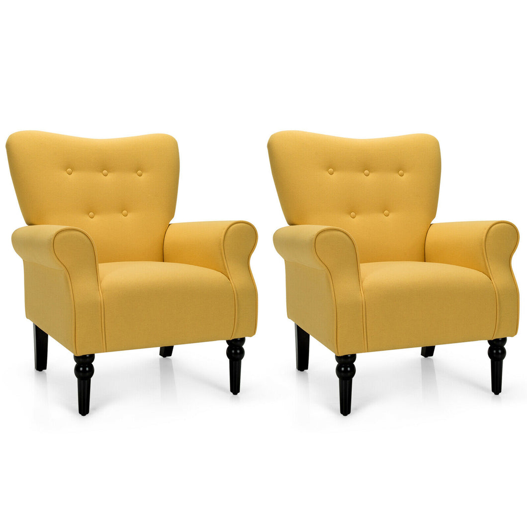 Gymax Set of 2 Modern Accent Chairs w/ Tufted Back & Rubber Wood Legs Avocado Green