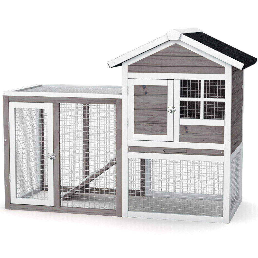 Gymax Wooden Chicken Coop 2-Story Rabbit Hutch Indoor Outdoor Use
