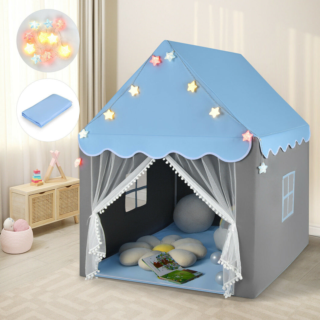 Gymax Kids Playhouse Tent Large Castle Fairy Tent Gift w/Star Lights Mat