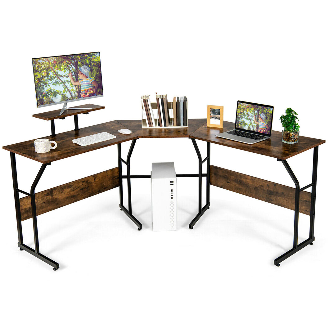 Gymax 88.5'' L Shaped Reversible Computer Desk 2 Person Long Table Monitor Stand