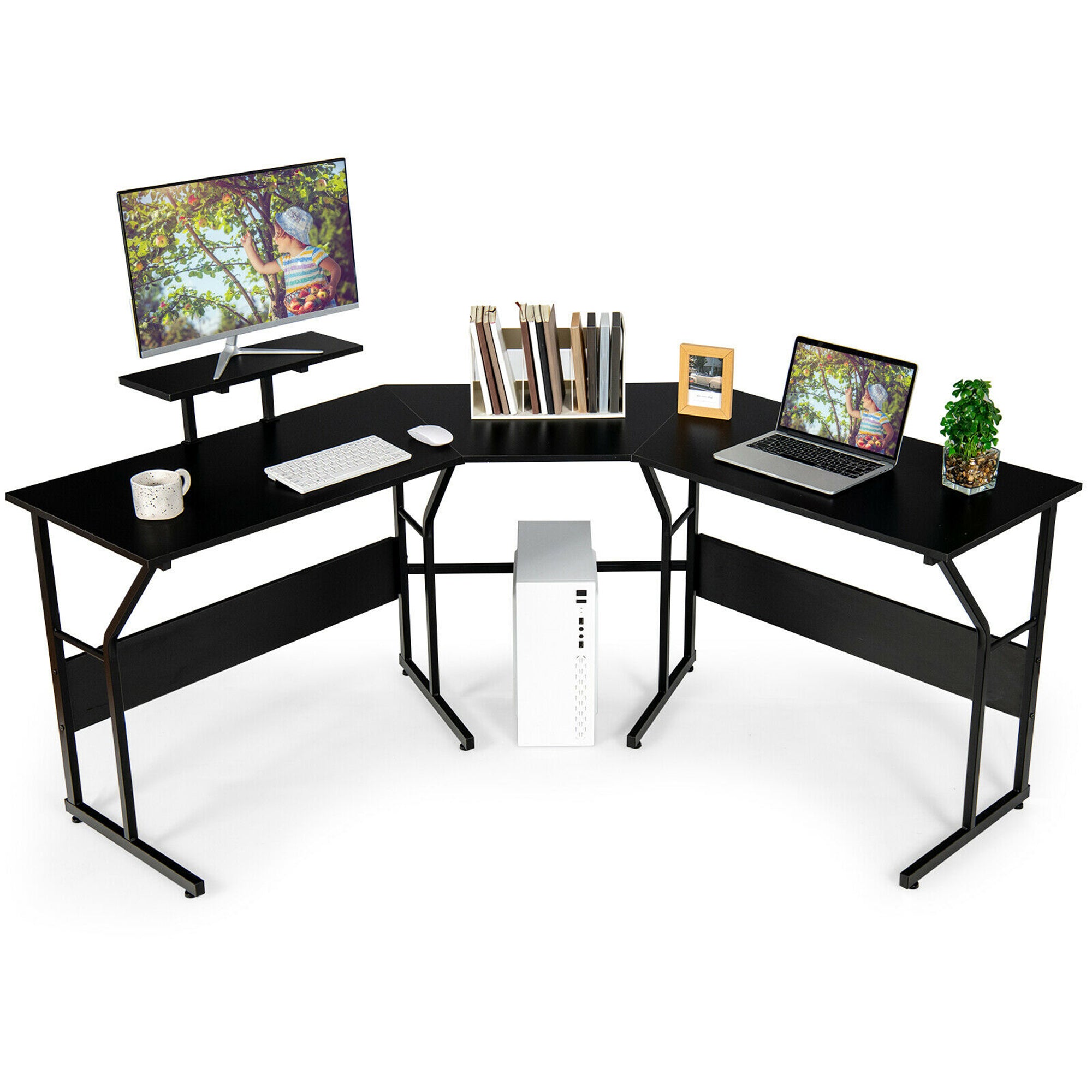 Gymax 88.5'' L Shaped Reversible Computer Desk 2 Person Long