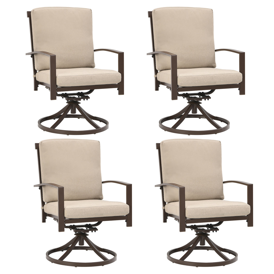 Gymax 4PCS Patio Swivel Chairs 360° Rotating Dining Chair Set w/ Beige Cushions