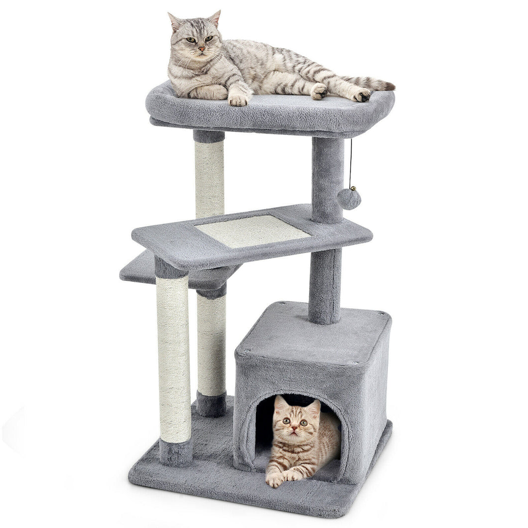 Gymax Cat Tree Indoor Activity Cat Tower w/ Perch & Hanging Ball for Play Rest