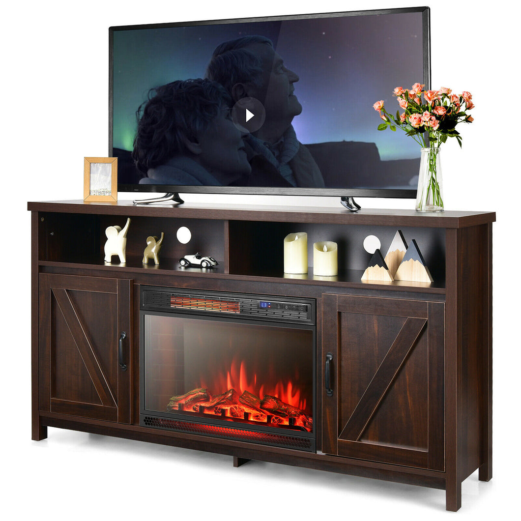 Gymax 59'' Fireplace TV Stand W/ 25'' 1350W Electric Fireplace Heater