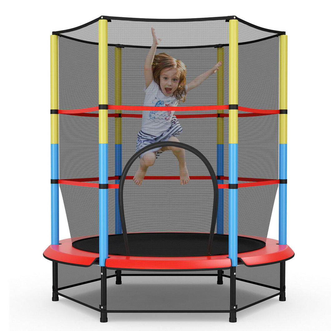 Gymax 55'' Kids Trampoline Recreational Bounce Jumper W/Safety Enclosure Net Heavy-duty