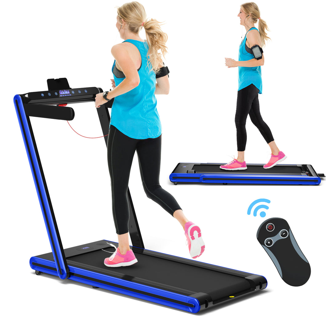 Gymax 2.25HP Folding Treadmill 2-in-1 Walking Running Machine w/ APP & Remote Control Blue