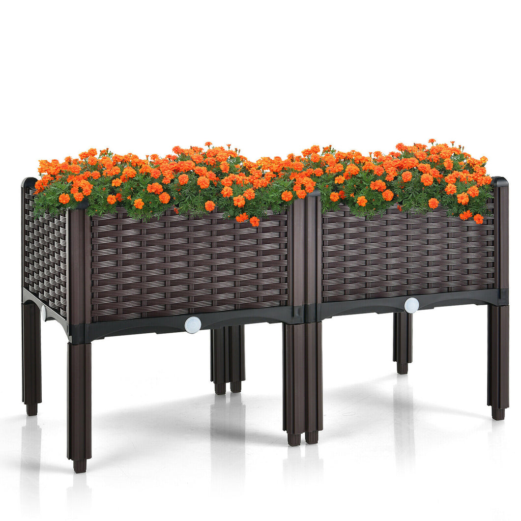 Gymax Elevated Plastic Raised Garden Bed Planter Kit for Flower Vegetable Grow 2 Set