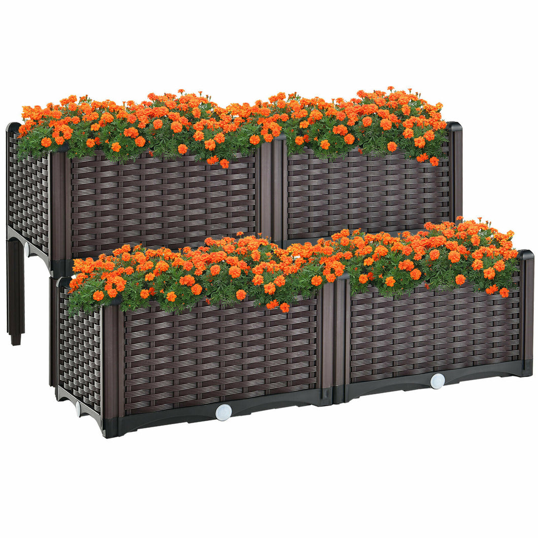 Gymax 4 PCS Elevated Plastic Raised Garden Bed Planter Kit for Flower Vegetable Grow