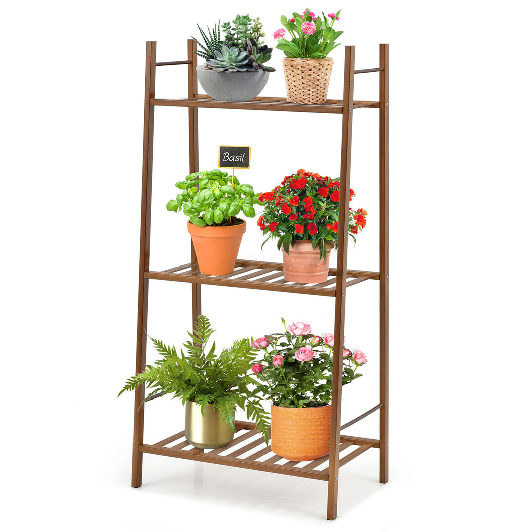 Gymax Bamboo Plant Stand 3 Tiers Plant Rack Vertical Tiered Plant Ladder Shelf