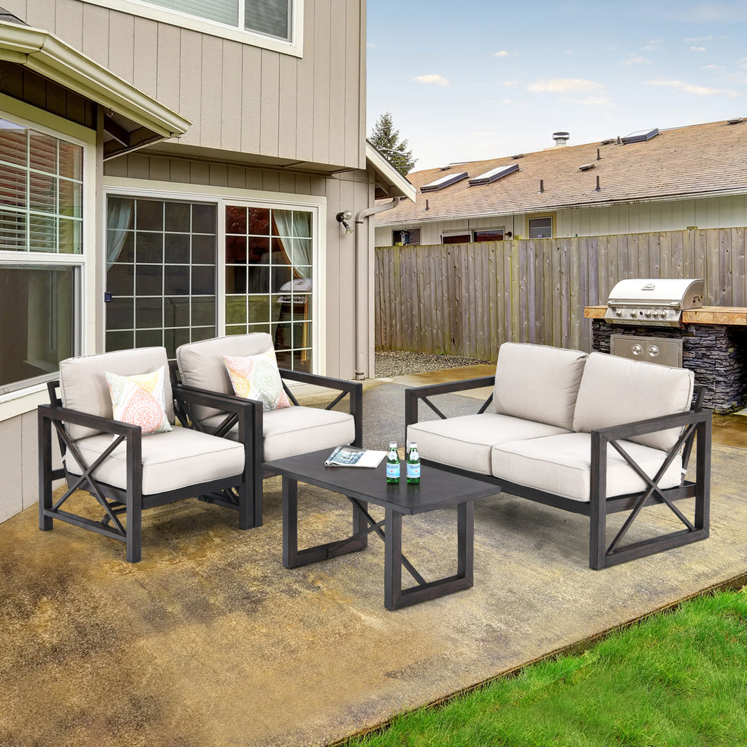 Gymax 4PCS Patio Conversation Furniture Set w/ 2 Rocking Chairs & Thick Cushions