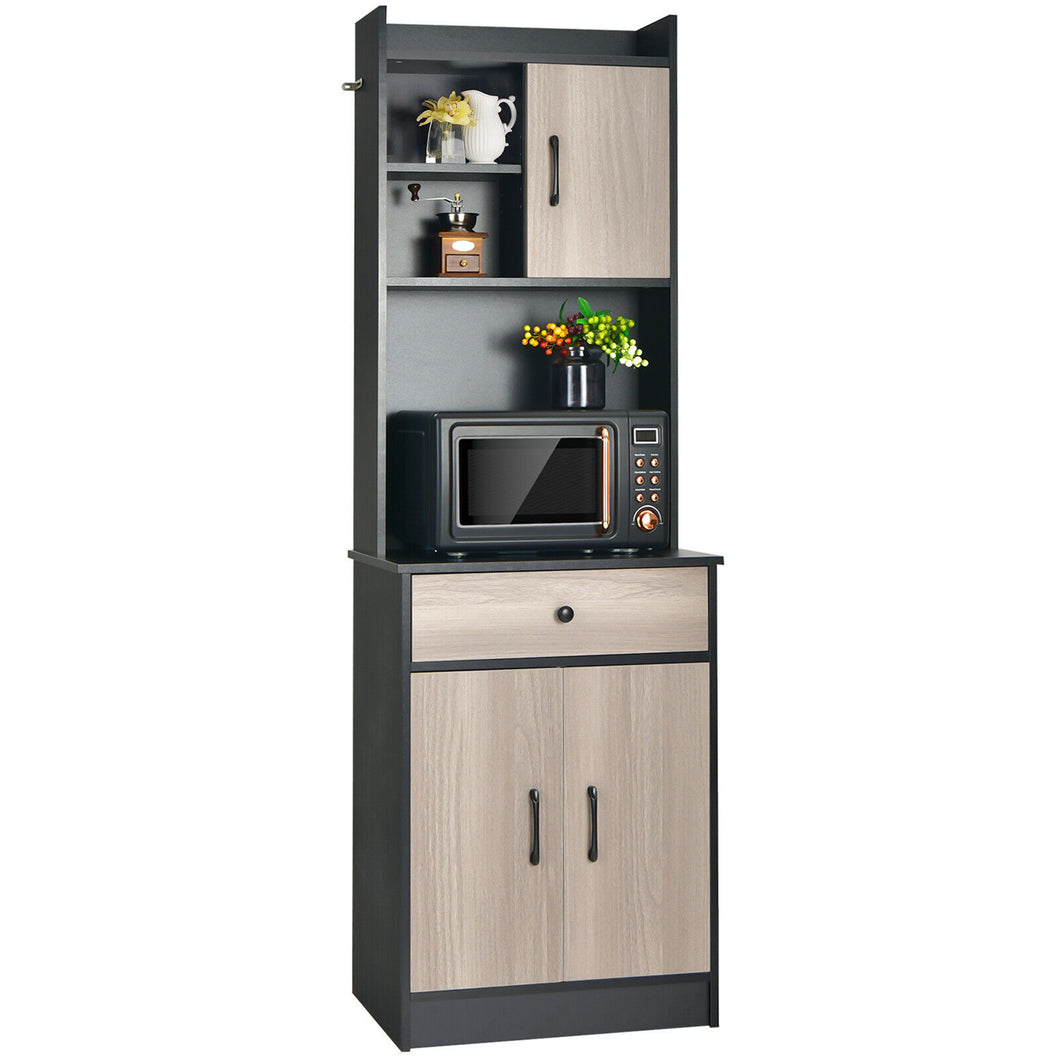 Gymax 3-Door 71'' Kitchen Buffet Pantry Storage Cabinet w/Hutch Adjustable Shelf