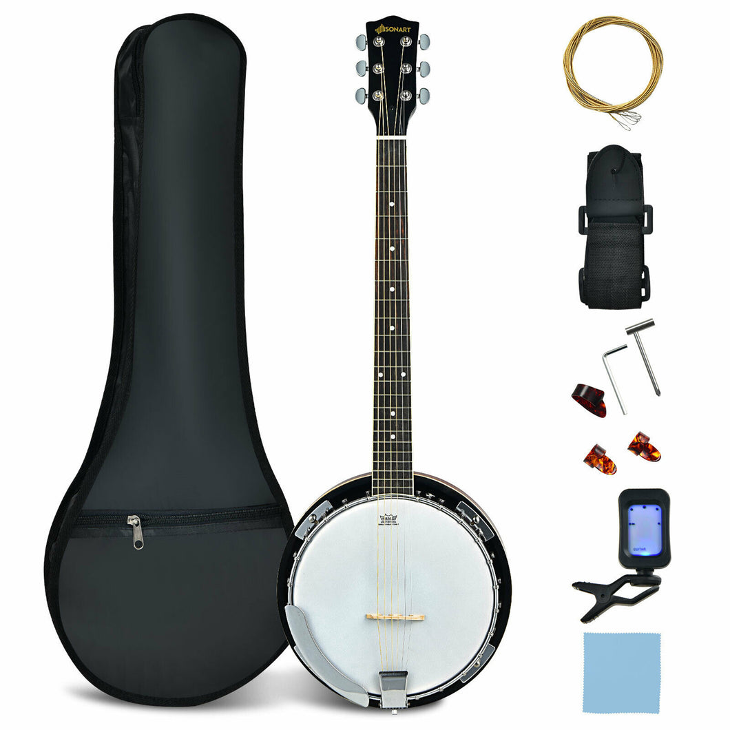 Gymax 39'' Full Size 6-String Banjo Professional Instrument Open Back 24 Bracket
