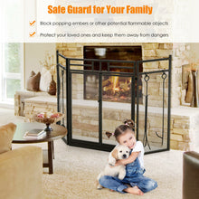 Load image into Gallery viewer, Gymax 3-Panel Folding Wrought Iron Fireplace Screen W/ Doors &amp; 4 Pieces Tools Set
