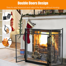Load image into Gallery viewer, Gymax 3-Panel Folding Wrought Iron Fireplace Screen W/ Doors &amp; 4 Pieces Tools Set
