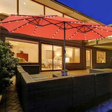 Load image into Gallery viewer, Gymax Outdoor 15&#39; Double-Sided Patio Umbrella 48 Solar LED Lights Crank &amp; Base
