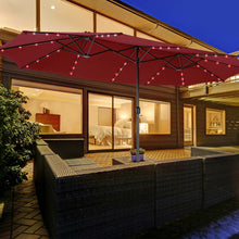 Load image into Gallery viewer, Gymax Outdoor 15&#39; Double-Sided Patio Umbrella 48 Solar LED Lights Crank &amp; Base
