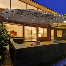Load image into Gallery viewer, Gymax Outdoor 15&#39; Double-Sided Patio Umbrella 48 Solar LED Lights Crank &amp; Base
