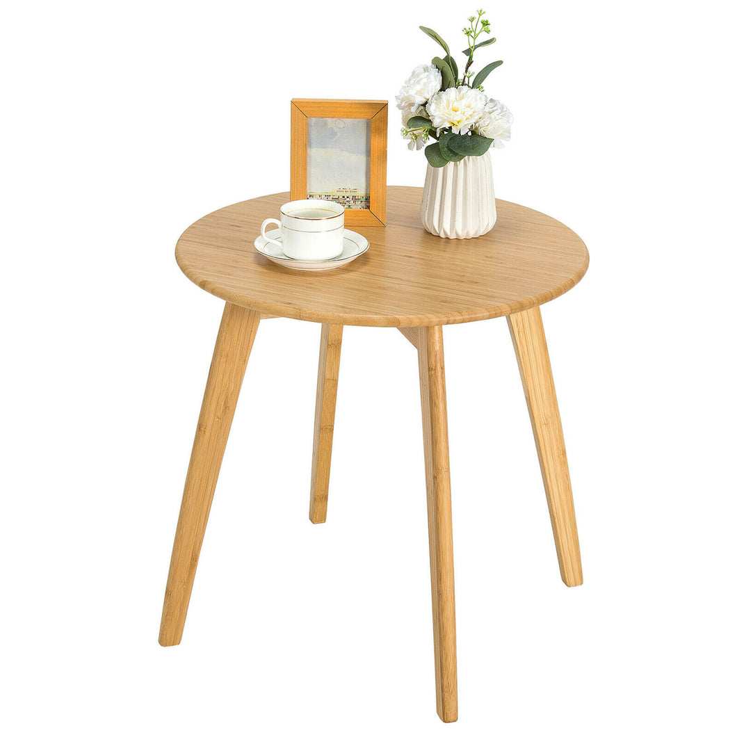 Gymax Natural Bamboo Round End Table Modern Stylish Side Table w/ 20'' Round Tabletop