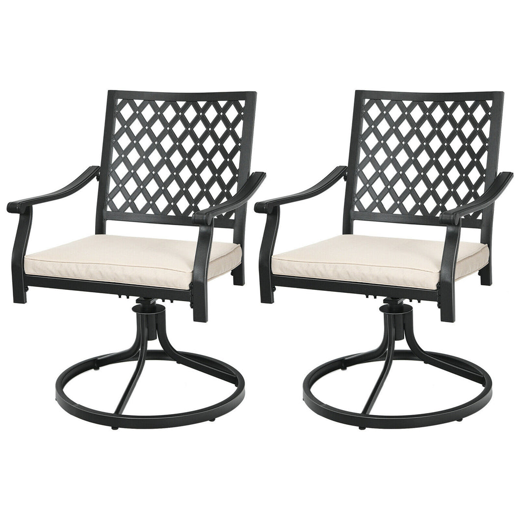Gymax 2PCS Patio Swivel Dining Chairs Lattice Rocker Cushioned Armrest
