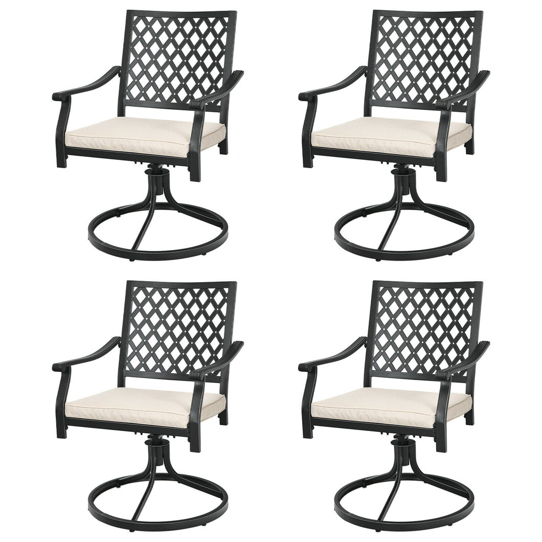 Gymax 4PCS Patio Swivel Dining Chairs Lattice Rocker Cushioned Armrest