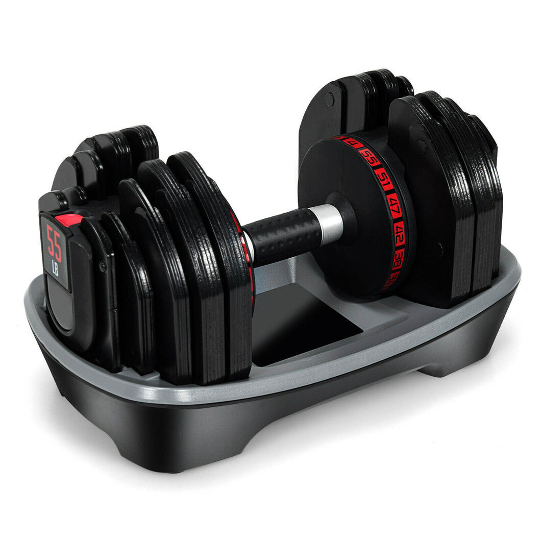 Gymax 55 LBS 1-SEC Adjustable Dumbbell W/18 Weights Storage Tray for Gym Home Office