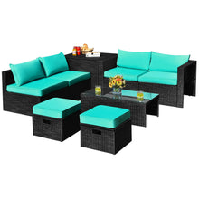 Load image into Gallery viewer, Gymax 8PCS Rattan Patio Sectional Furniture Set w/ Waterproof Cover &amp; Turquoise Cushions
