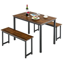 Load image into Gallery viewer, Gymax Modern 3 PCS Dining Table Bench Set w/ Metal Frame &amp; Wooden Tabletop
