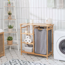 Load image into Gallery viewer, Gymax Laundry Hamper Basket Table Bamboo w/Storage Shelves and Sliding Bag
