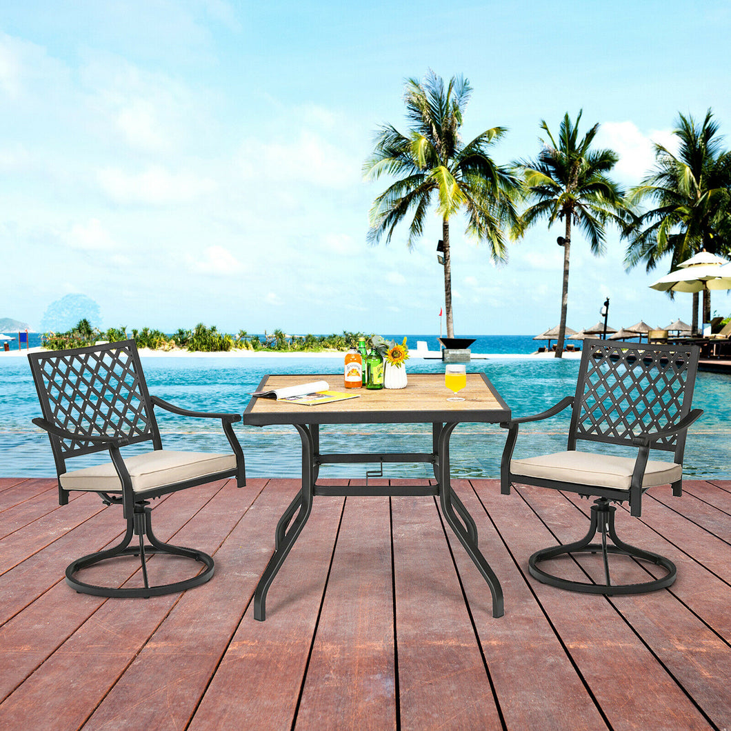 Gymax 3PCS Patio Bistro Dining Set 360 Degree Swivel Rocker Chair Square Table Deck