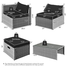 Load image into Gallery viewer, Gymax 8PCS Rattan Patio Space-Saving Furniture Set w/ Waterproof Cover &amp; Black Cushions
