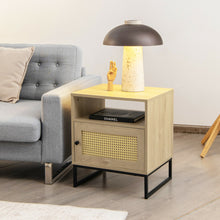 Load image into Gallery viewer, Gymax 2PCS Nightstand w/ Cabinet Wooden Side End Table Rattan Decorated Door Oak
