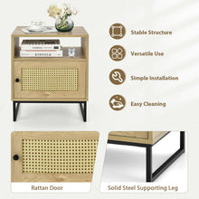 Load image into Gallery viewer, Gymax 2PCS Nightstand w/ Cabinet Wooden Side End Table Rattan Decorated Door Oak
